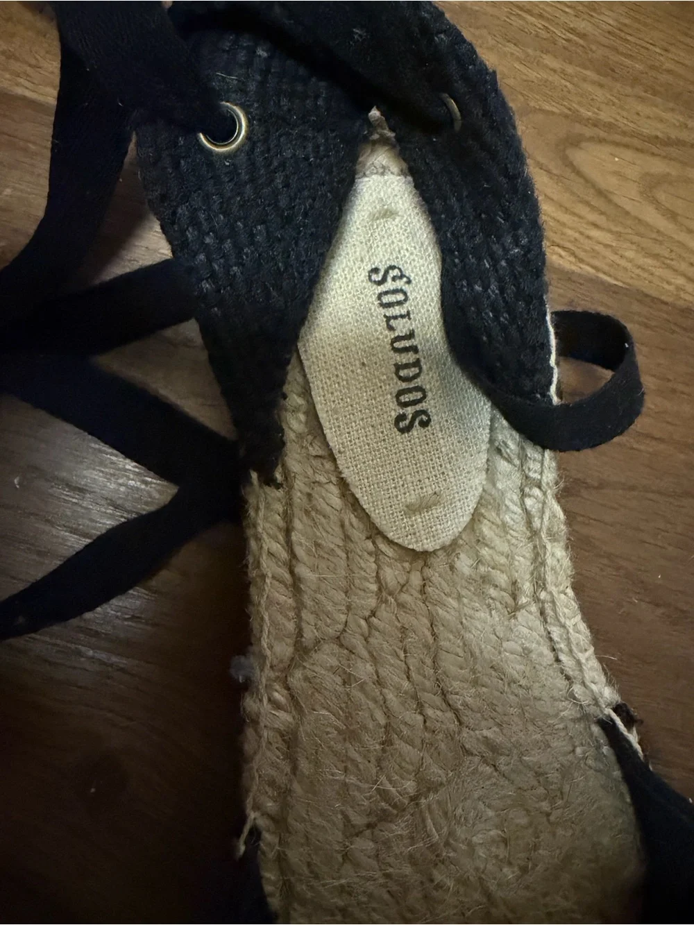 Soludos Black Espadrille Wedges with Pink Rose Embroidery